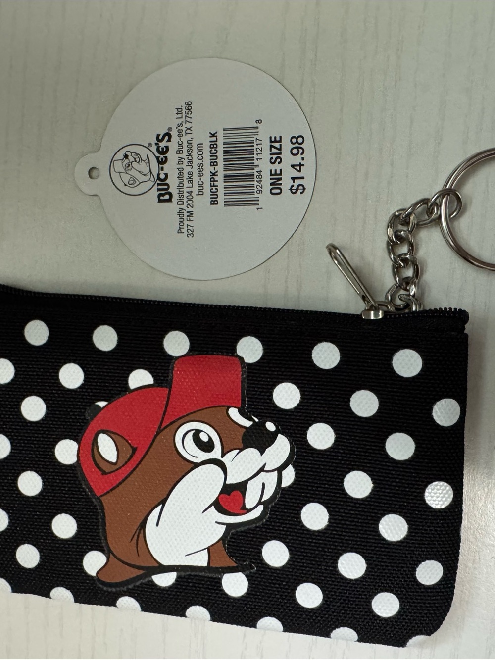 Buc-ee's Black Polka Dot Keychain Pouch with Buc-cee Graphic